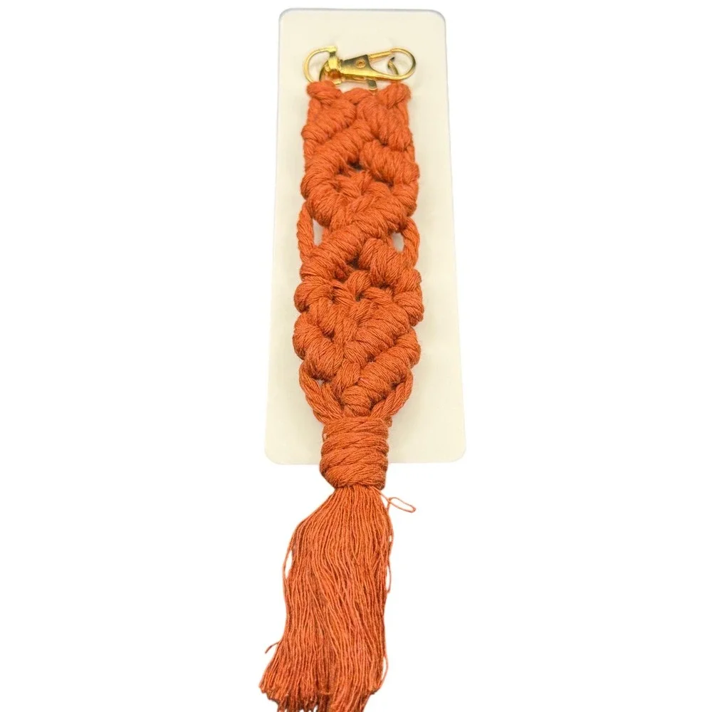 Handmade Macrame Keychain Tassel Bag Charm Terracotta Rust Orange Boho Accessory